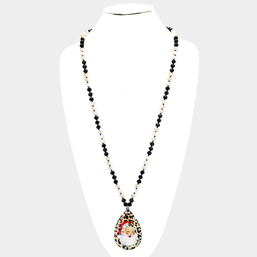 iLLASPARKZ Christmas Leopard Santa Metal Pendant Bead Long Necklace