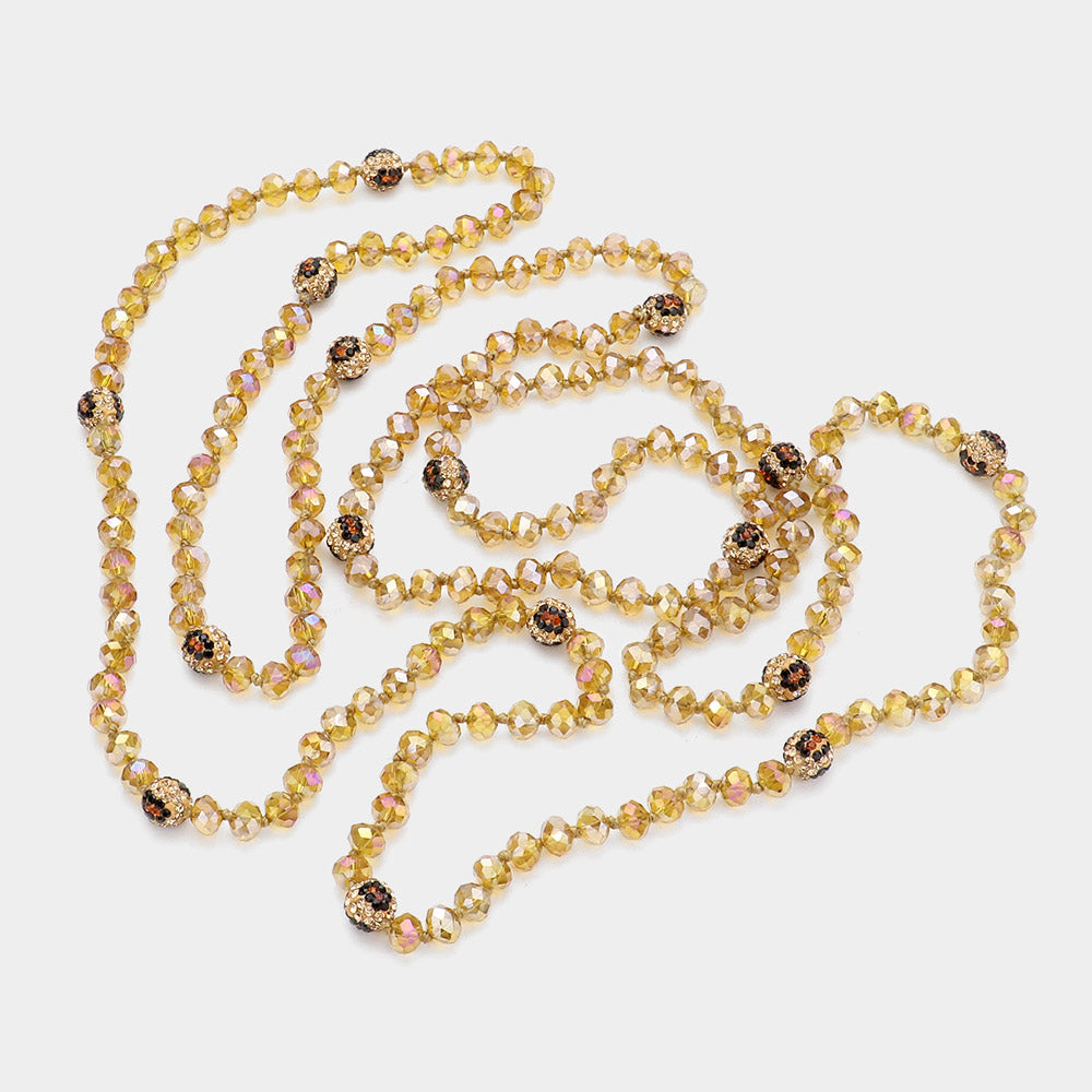 iLLASPARKZ Leopard Pattern Shamballa Ball Accented Faceted Bead Long Necklace