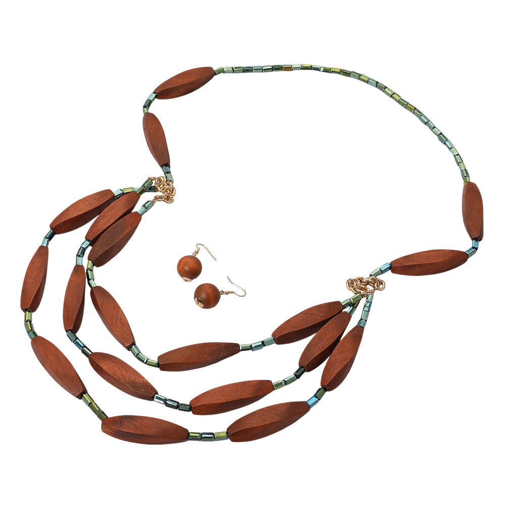iLLASPARKZ Boho Wood Bead Layered Statement Long Necklace