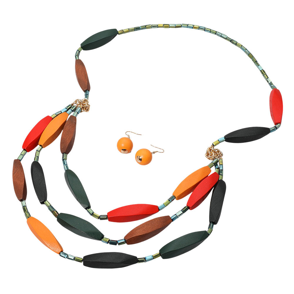 iLLASPARKZ Boho Wood Bead Layered Statement Long Necklace