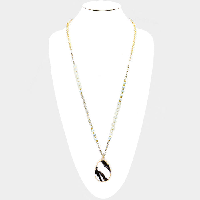 iLLASPARKZ Beaded Semi Precious Teardrop Pendant Long Necklace