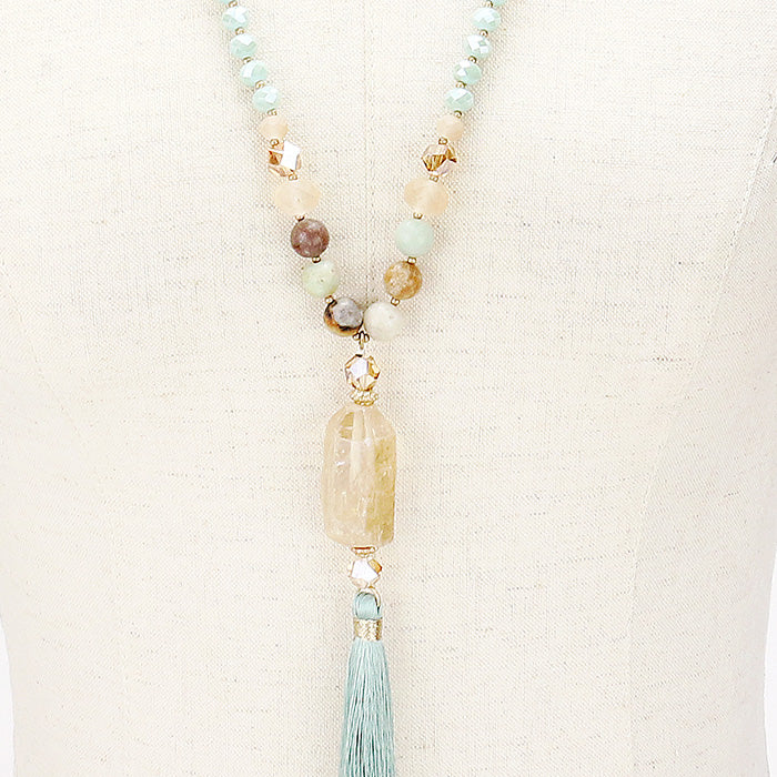iLLASPARKZ Semi Precious Stone Drop Tassel Long Necklace