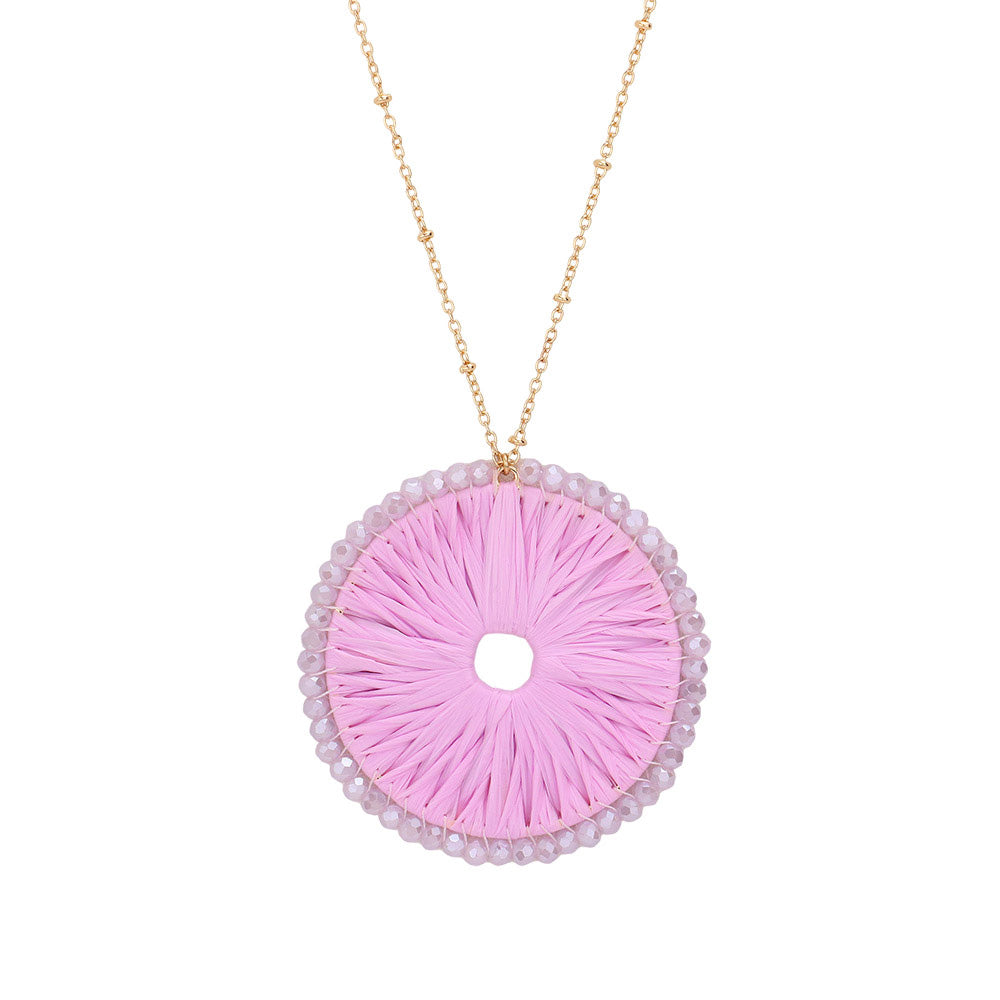 iLLASPARKZ Round Raffia Faceted Bead Trimmed Pendant Long Necklace