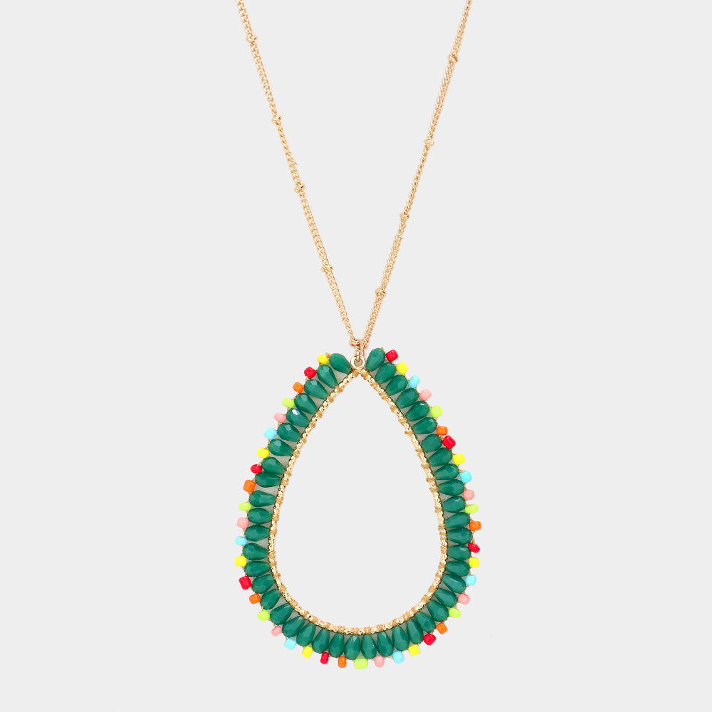 iLLASPARKZ Bead Open Teardrop Pendant Long Necklace