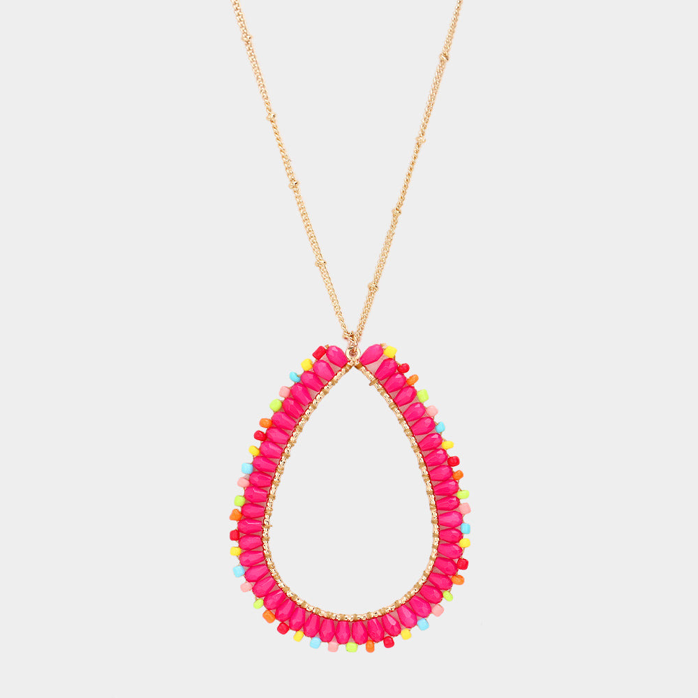 iLLASPARKZ Bead Open Teardrop Pendant Long Necklace