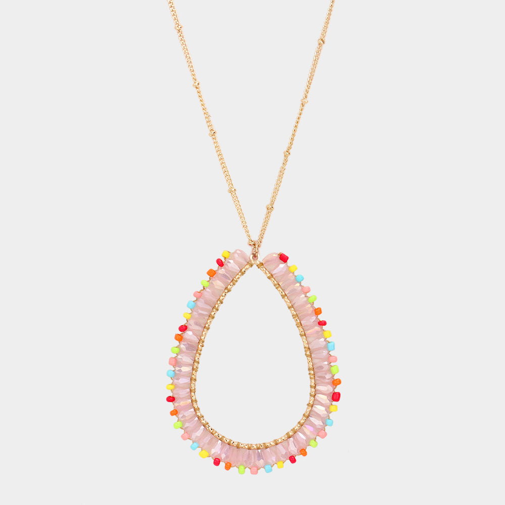 iLLASPARKZ Bead Open Teardrop Pendant Long Necklace