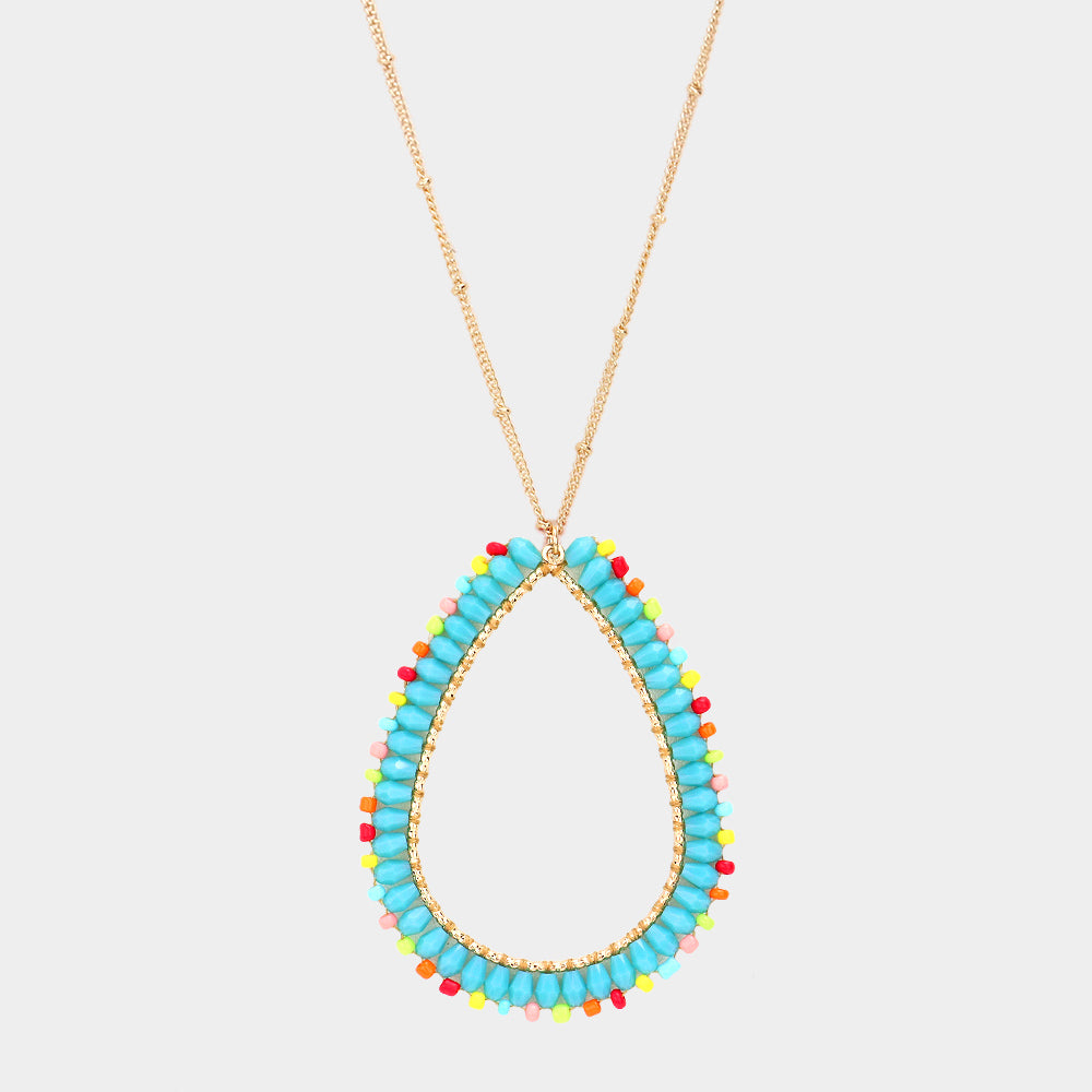 iLLASPARKZ Bead Open Teardrop Pendant Long Necklace