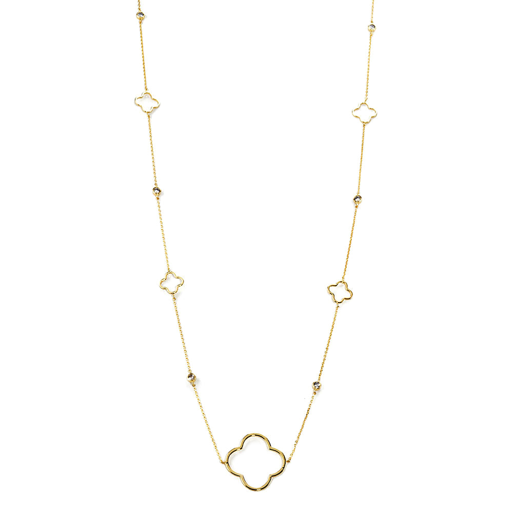 iLLASPARKZ Gold Dipped Quatrefoil Round Stone Station Long Necklace
