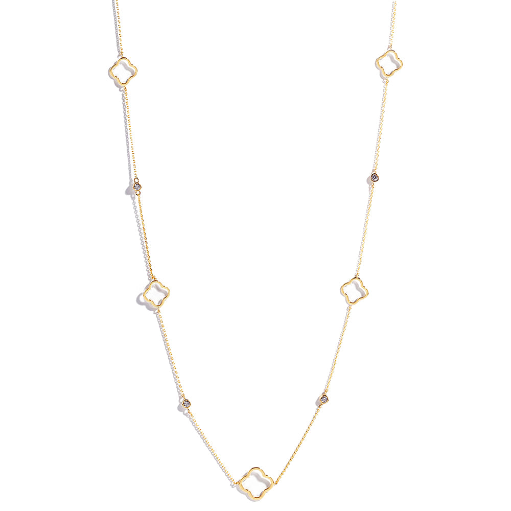 iLLASPARKZ Gold Dipped Quatrefoil Round Stone Station Long Necklace