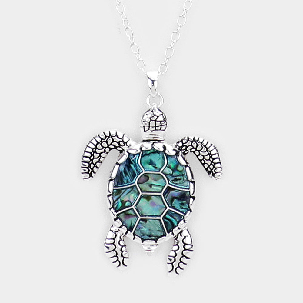 iLLASPARKZ Abalone Turtle Pendant Beaded Long Necklace