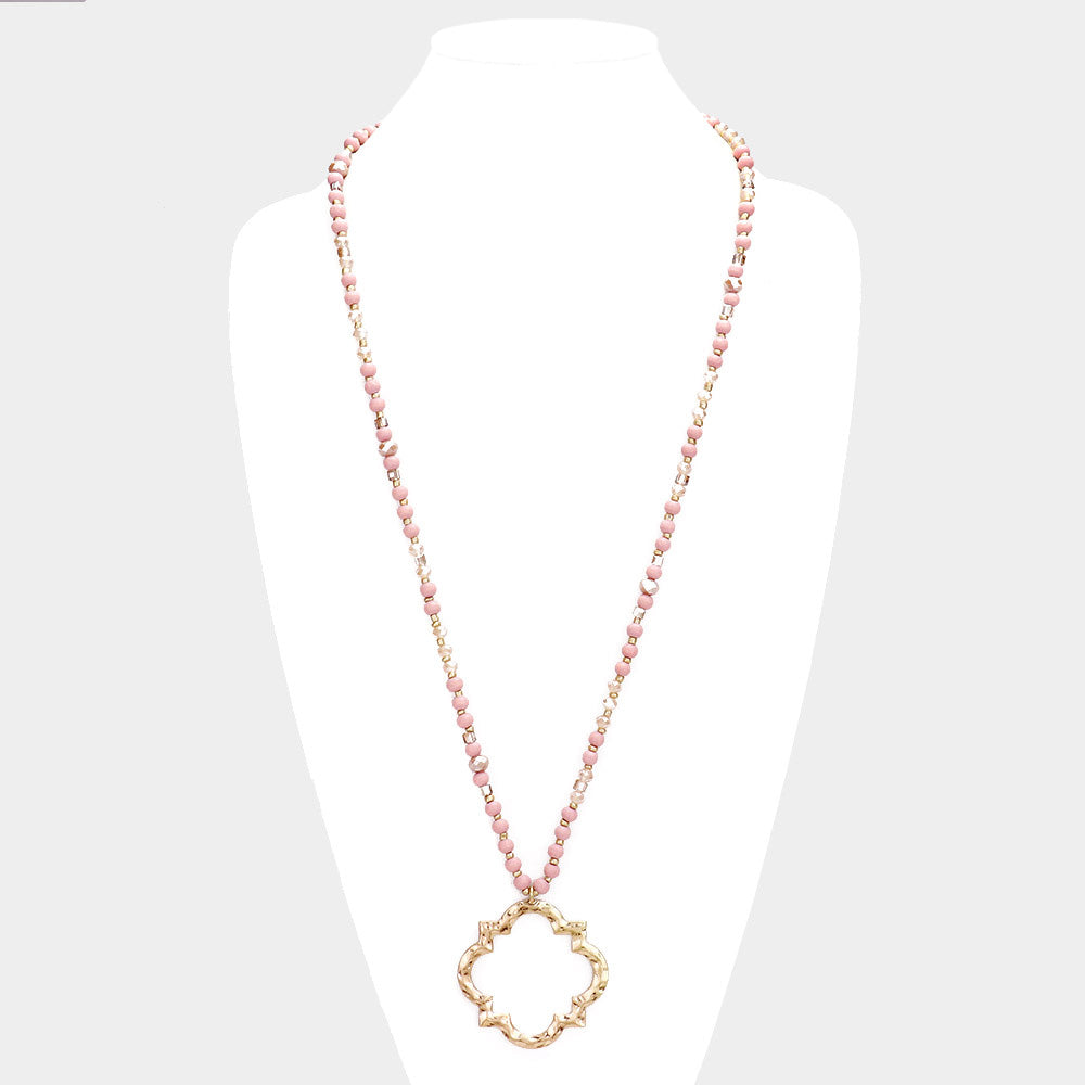 iLLASPARKZ Hammered Rhombus Metal Pendant Bead Long Necklace
