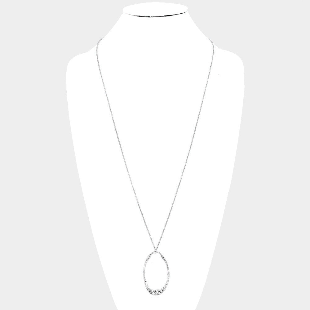 iLLASPARKZ Textured Metal Irregular Circle Pendant Long Necklace