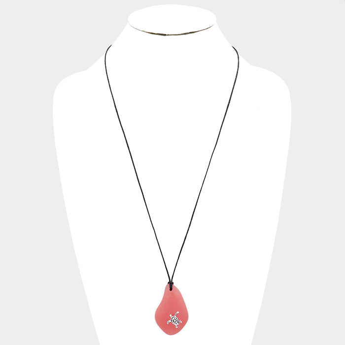 iLLASPARKZ Sea Glass Cord Turtle Metal Long Necklace