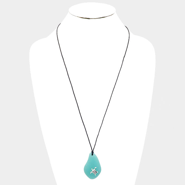 iLLASPARKZ Sea Glass Cord Turtle Metal Long Necklace