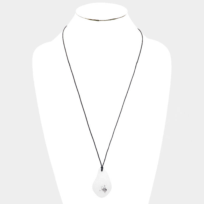 iLLASPARKZ Sea Glass Cord Turtle Metal Long Necklace
