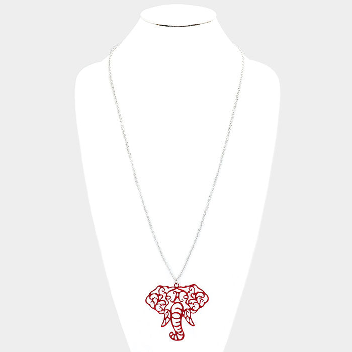 iLLASPARKZ Cut Out Metal Elephant Pendant Long Necklace