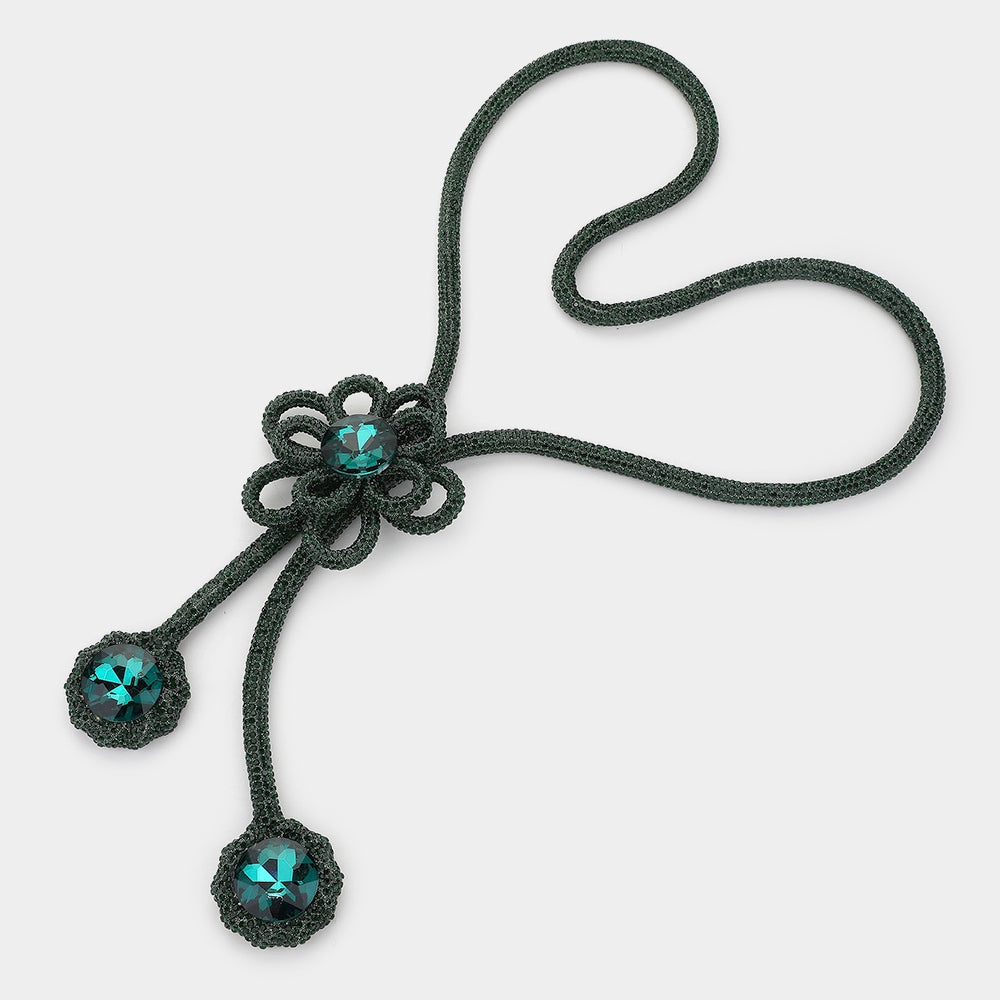 iLLASPARKZ Round Stone Pointed Bling Studded Flower Pendant Long Necklace