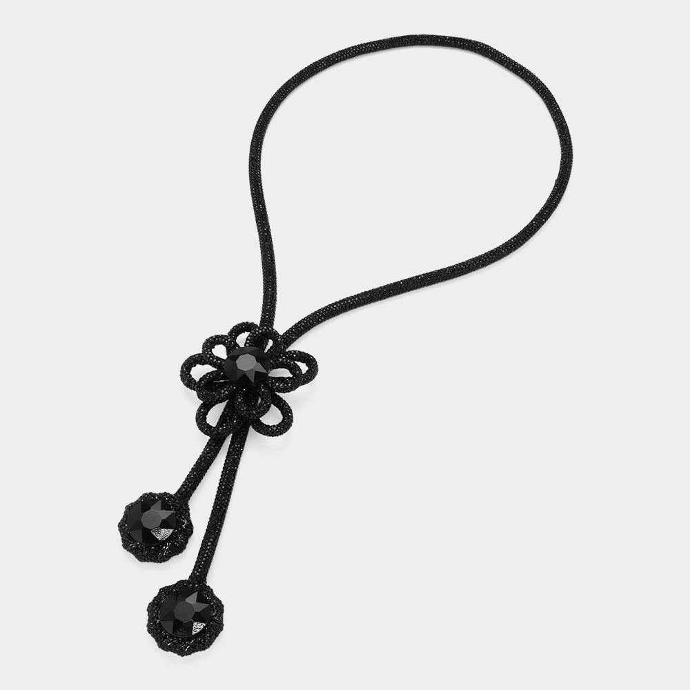 iLLASPARKZ Round Stone Pointed Bling Studded Flower Pendant Long Necklace