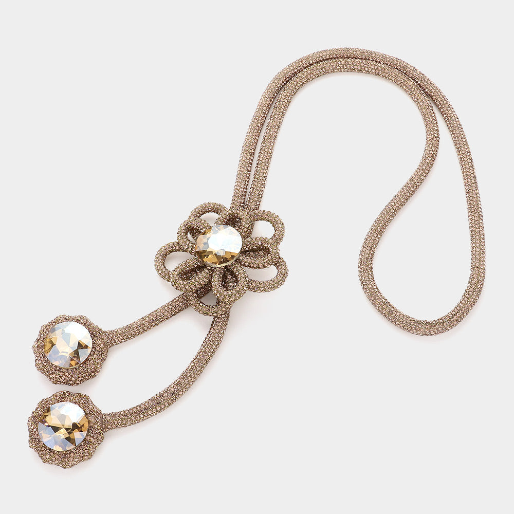 iLLASPARKZ Round Stone Pointed Bling Studded Flower Pendant Long Necklace