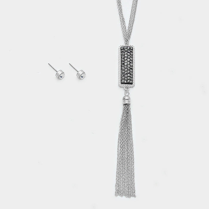 iLLASPARKZ Crystal pave disc & tassel drop long necklace