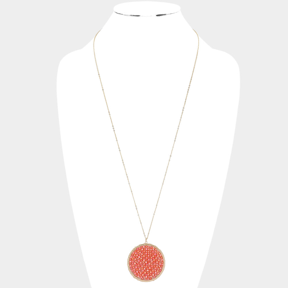 iLLASPARKZ Faceted Bead Wrapped Round Pendant Long Necklace
