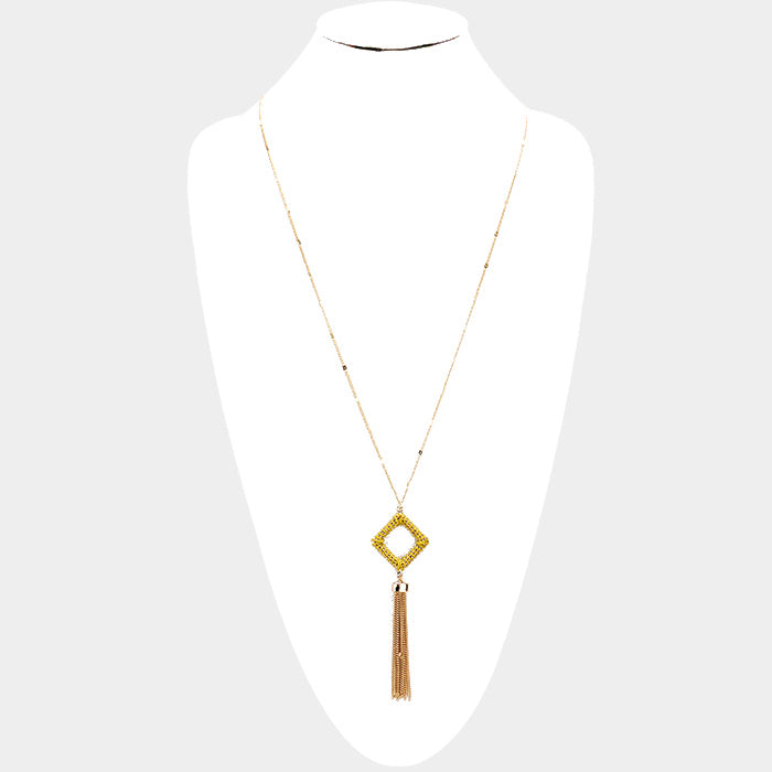 iLLASPARKZ Thread Wrapped Square Hoop Drop Chain Tassel Necklace
