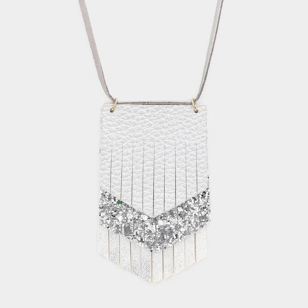 iLLASPARKZ Cut Faux Leather Pendant Long Necklace
