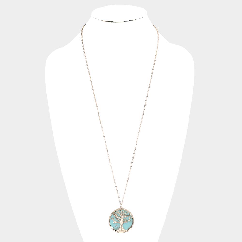 iLLASPARKZ Natural Stone Tree of Life Pendant Long Necklace