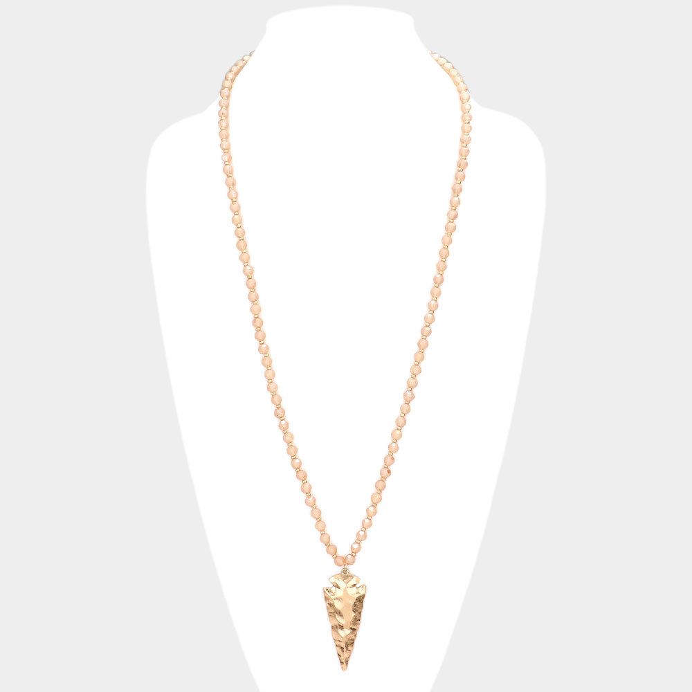 iLLASPARKZ Hammered Metal Arrow Pendant Faceted Beads Long Necklace