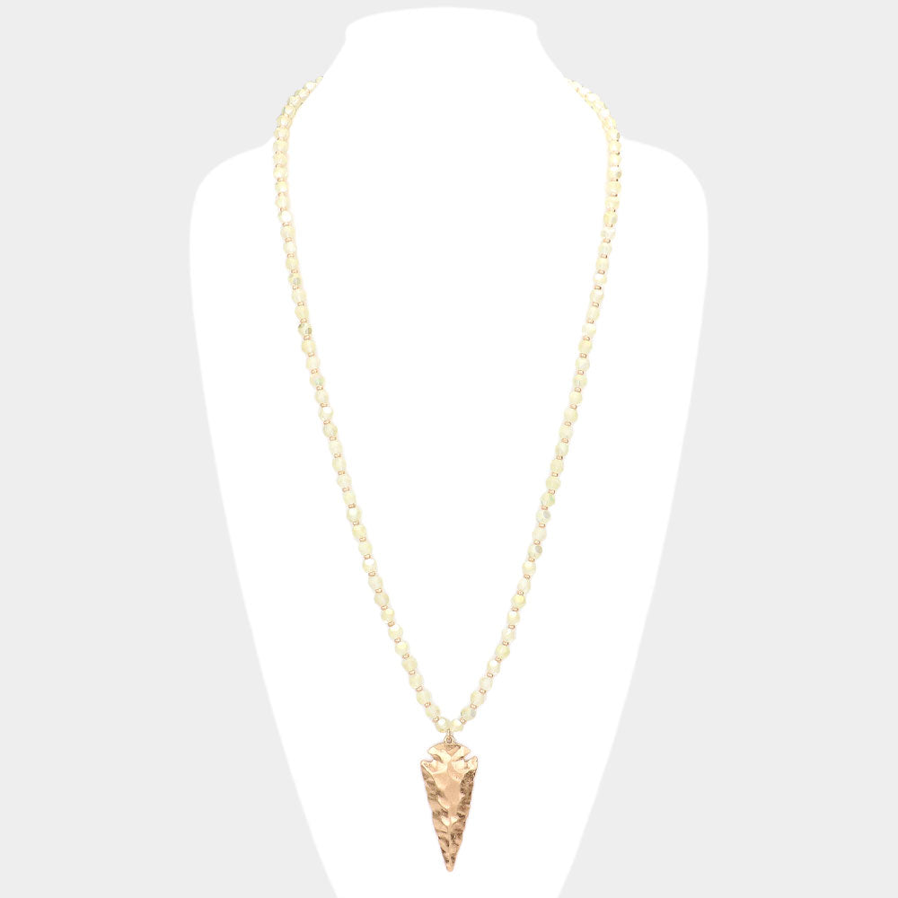 iLLASPARKZ Hammered Metal Arrow Pendant Faceted Beads Long Necklace