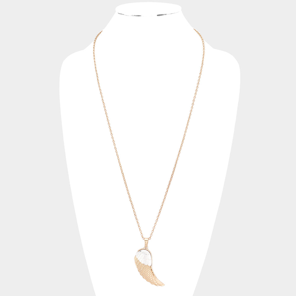 iLLASPARKZ Two Tone Metal Wing Pendant Long Necklace