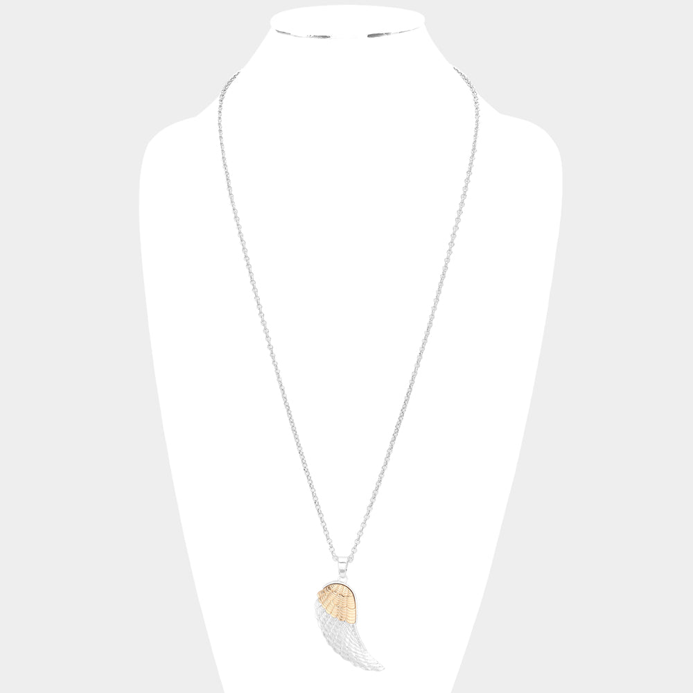 iLLASPARKZ Two Tone Metal Wing Pendant Long Necklace
