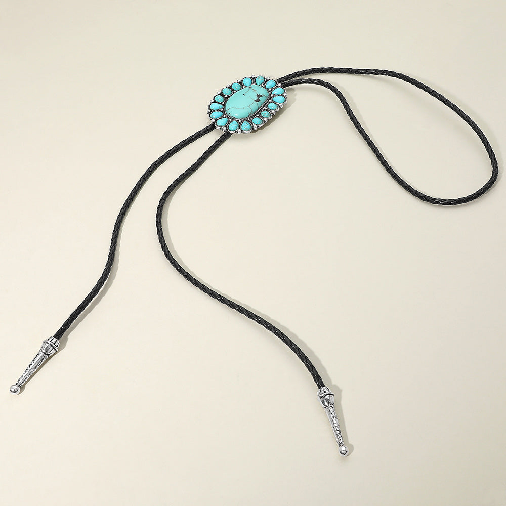 iLLASPARKZ Western Oval Turquoise Concho Faux Leather Bolo Tie Necklace