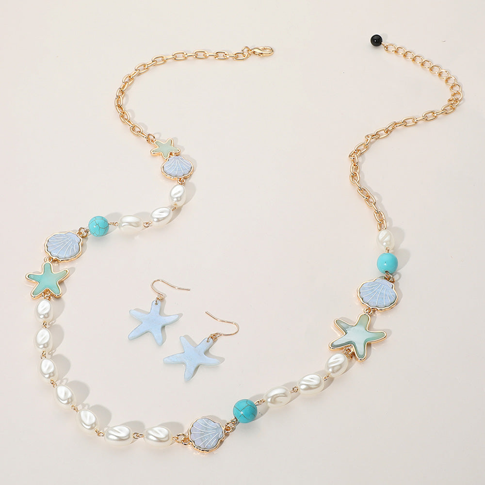iLLASPARKZ Resin Sea Shell Starfish Pearl Link Long Necklace