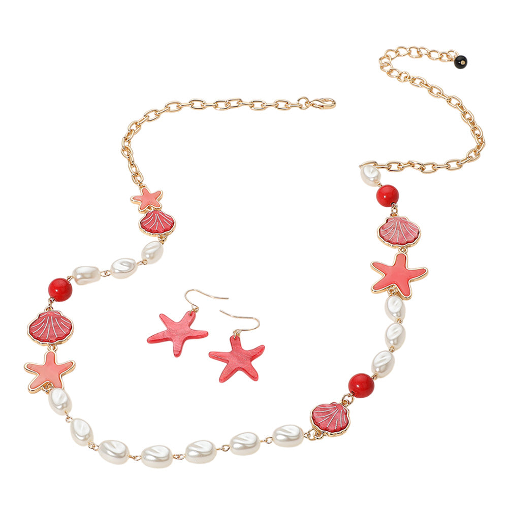 iLLASPARKZ Resin Sea Shell Starfish Pearl Link Long Necklace