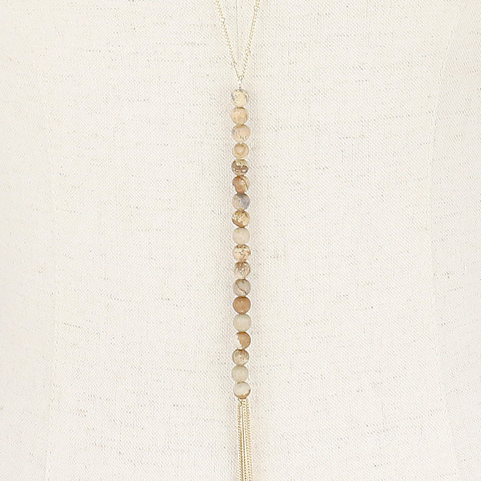 iLLASPARKZ Semi Precious Beaded Chain Tassel Long Necklace