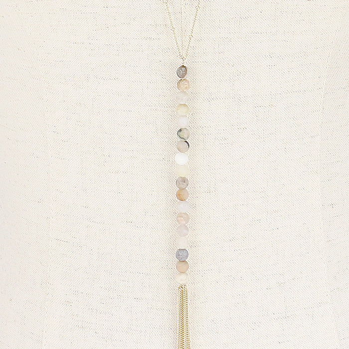 iLLASPARKZ Semi Precious Beaded Chain Tassel Long Necklace