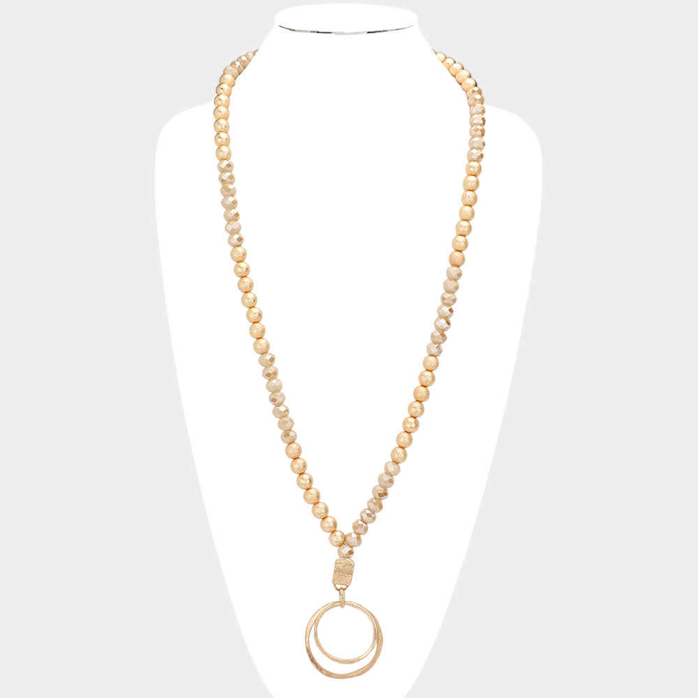iLLASPARKZ Irregular Double Open Circle Pendant Frosted Metal Ball Faceted Beaded Long Necklace