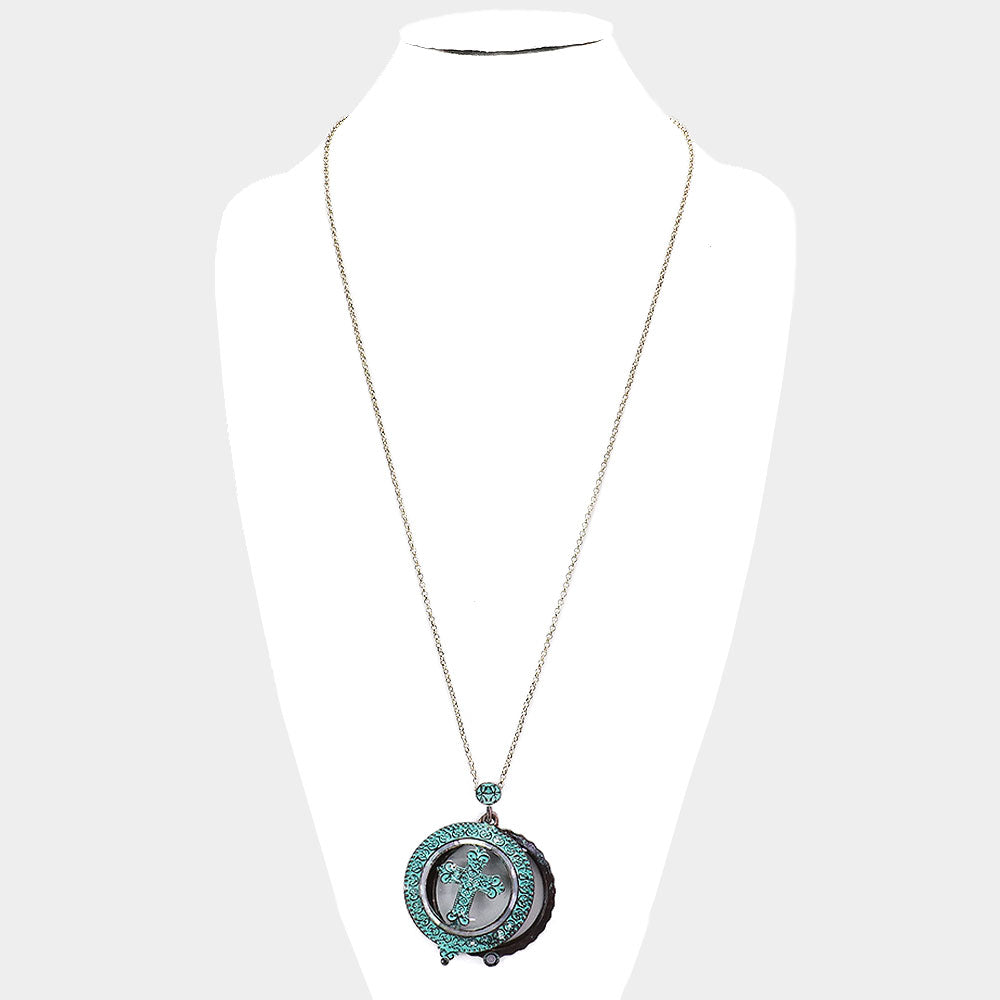 iLLASPARKZ Abalone Antique Cross Pendant Magnifying Glass Long Necklace