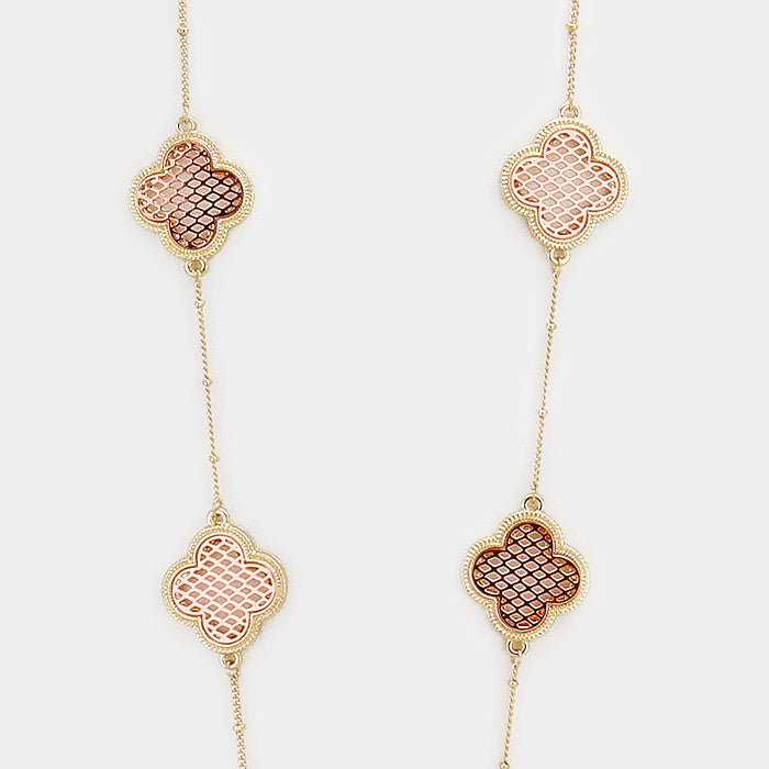 iLLASPARKZ Two tone metal quatrefoil clover station long necklace