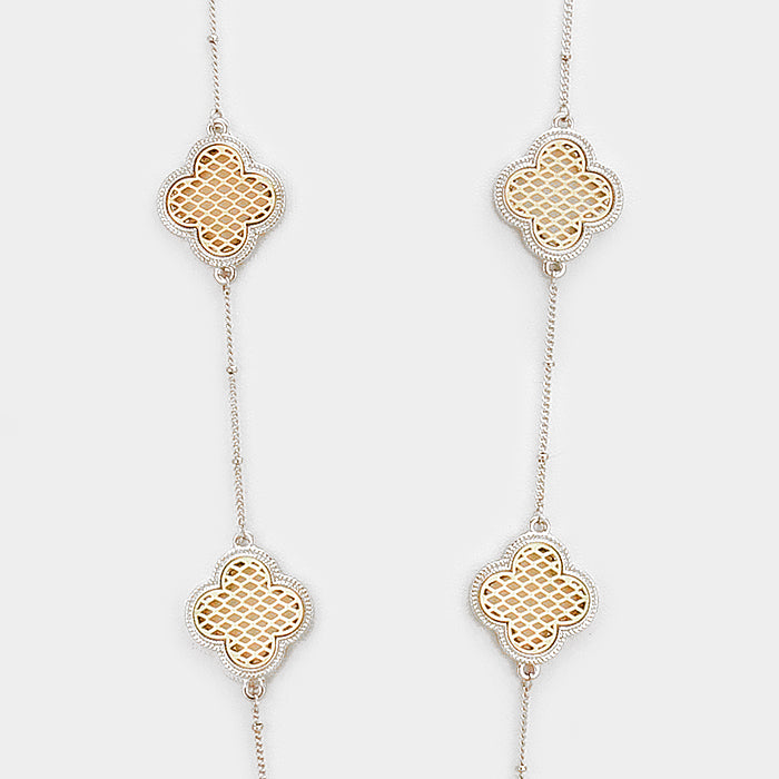 iLLASPARKZ Two tone metal quatrefoil clover station long necklace