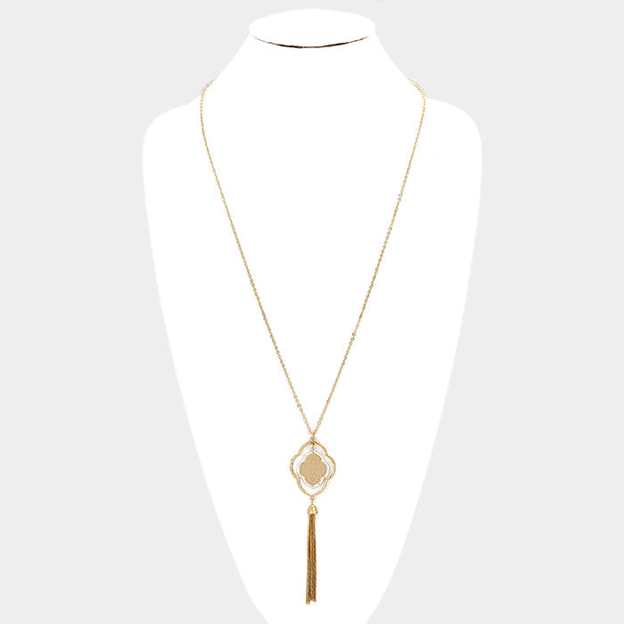 iLLASPARKZ Filigree Metal Quatrefoil Tassel Long Necklace