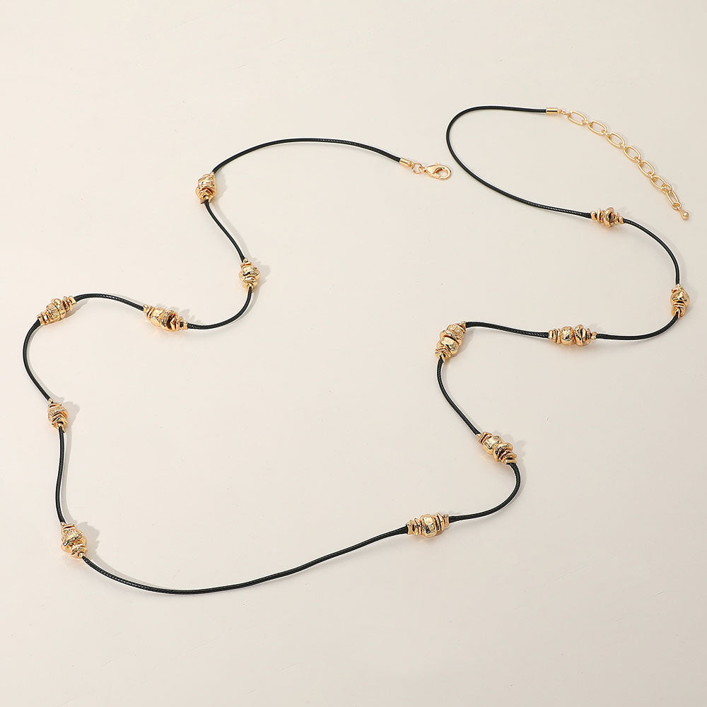 iLLASPARKZ Textured Metal Beaded Cord Chain Long Necklace