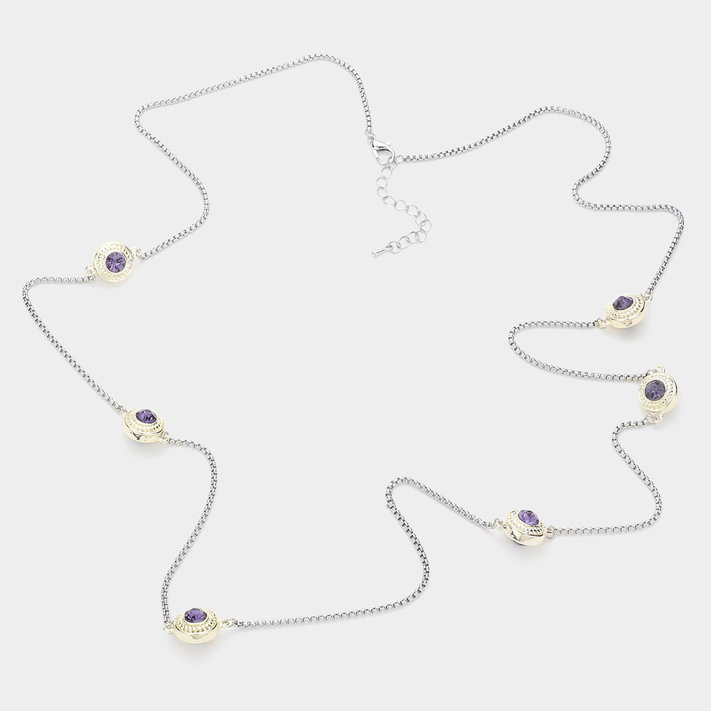 iLLASPARKZ 14K Gold Plated Two Tone Stone Paved Circle Pendant Station Long Necklace