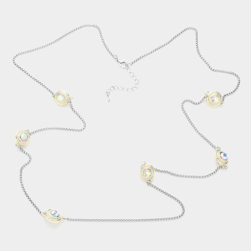 iLLASPARKZ 14K Gold Plated Two Tone Stone Paved Circle Pendant Station Long Necklace