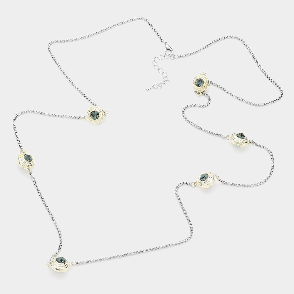 iLLASPARKZ 14K Gold Plated Two Tone Stone Paved Circle Pendant Station Long Necklace