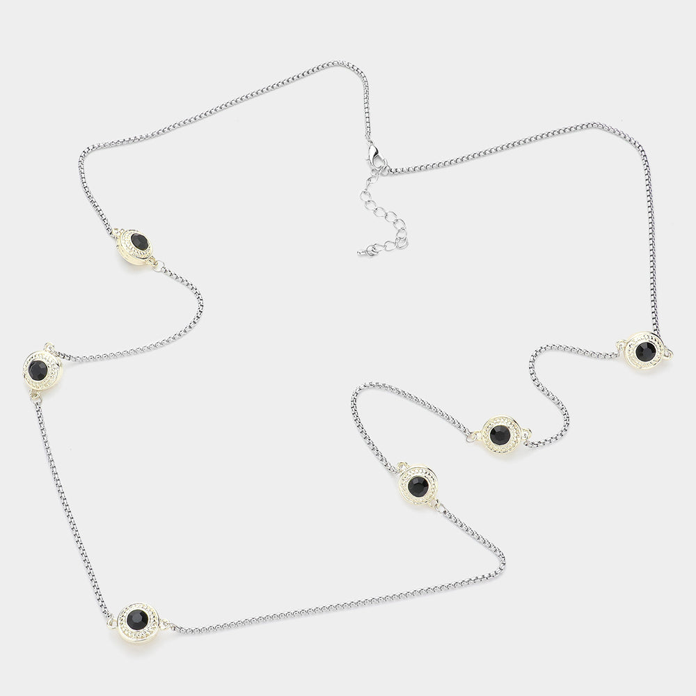 iLLASPARKZ 14K Gold Plated Two Tone Stone Paved Circle Pendant Station Long Necklace