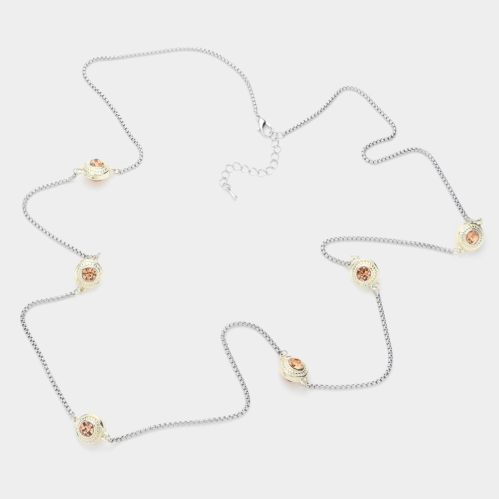 iLLASPARKZ 14K Gold Plated Two Tone Stone Paved Circle Pendant Station Long Necklace