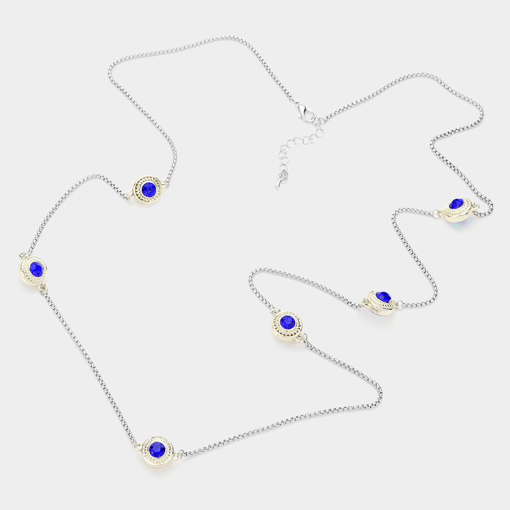 iLLASPARKZ 14K Gold Plated Two Tone Stone Paved Circle Pendant Station Long Necklace
