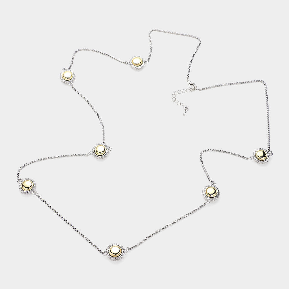 iLLASPARKZ 14K Gold Plated Two Tone Stone Paved Round Pendant Station Long Necklace